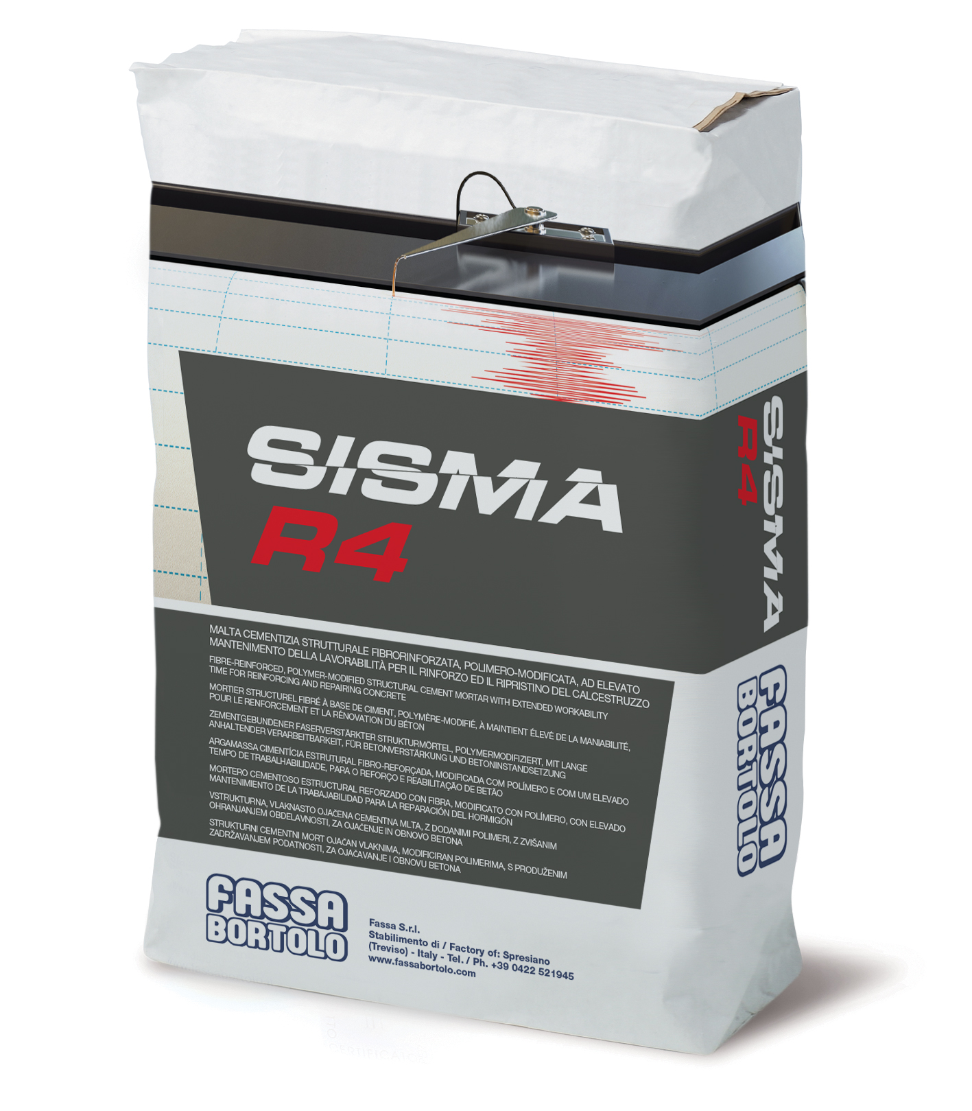 SISMA R4: Malta cementizia monocomponente tixotropica, polimero-modificata e fibrorinforzata ad elevata adesione per il rinforzo, la riparazione e la protezione di strutture in calcestruzzo e per sistemi FRCM